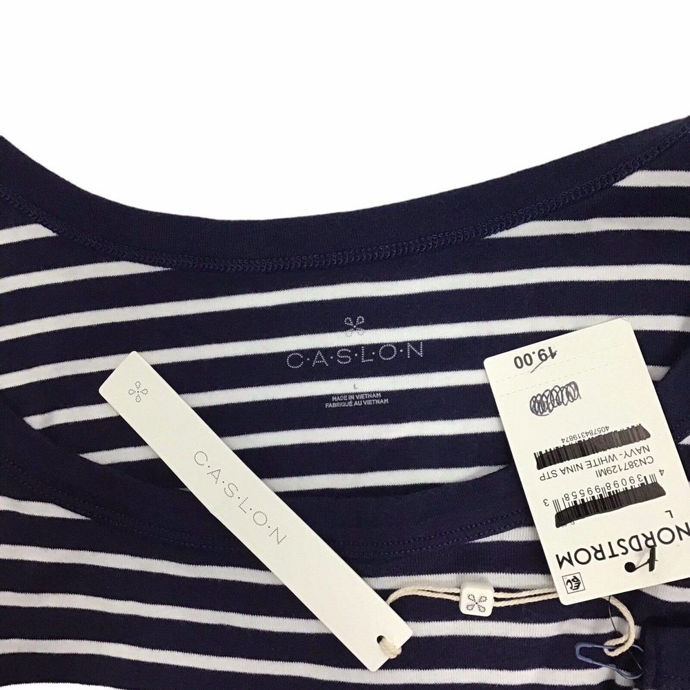 Caslon Melody Navy & White Nina Striped Scoop Neck Tank Cotton Women's Large L - Picture 6 of 6